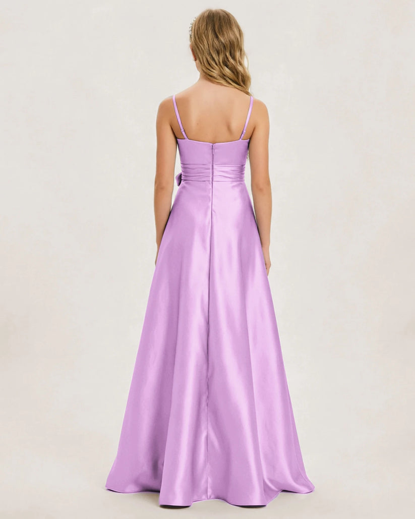 Lilac Satin A-line Junior Bridesmaid Dress Back View