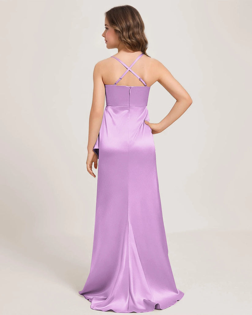 Lilac Satin A-line Girls Formal Dress Back View