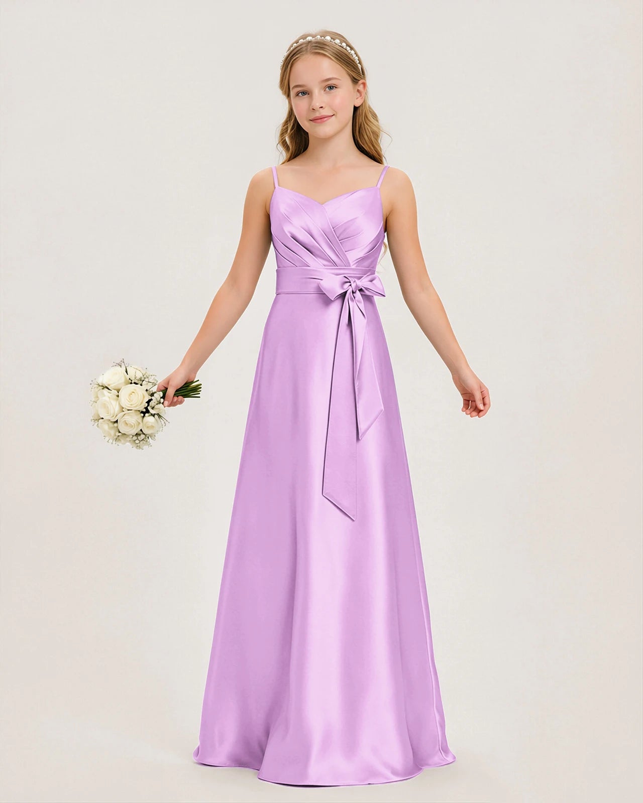 Junior Bridesmaid Dress for Girls | Pleated Satin Maxi Dress