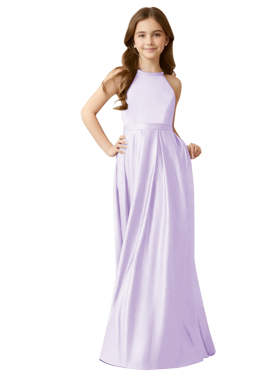 dideyttawl A-Line Junior Bridesmaid Dresses Halter Flower Girls Dress Satin Adjustable Straps Formal Gown 2532