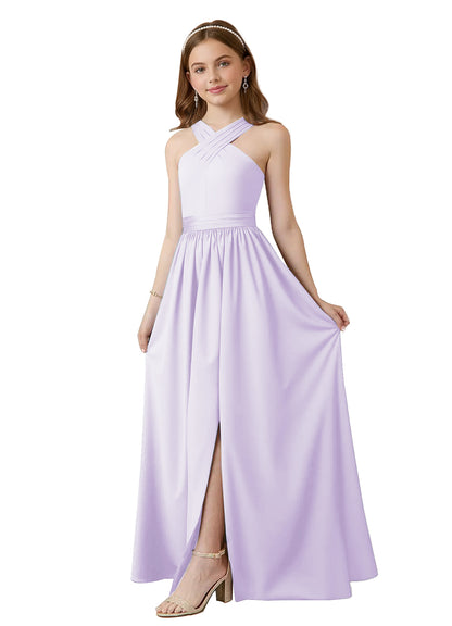 dideyttawl Junior Bridesmaid Dresses for Teen Girls Satin Halter A-Line Flower Girl Dress for Wedding 2531