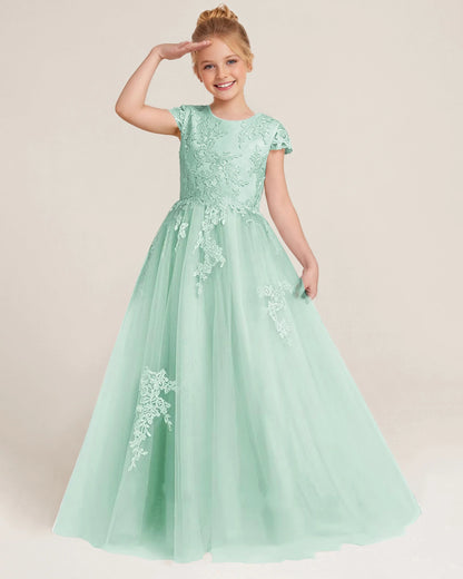 Front Mint Lace Flower Girls Dress