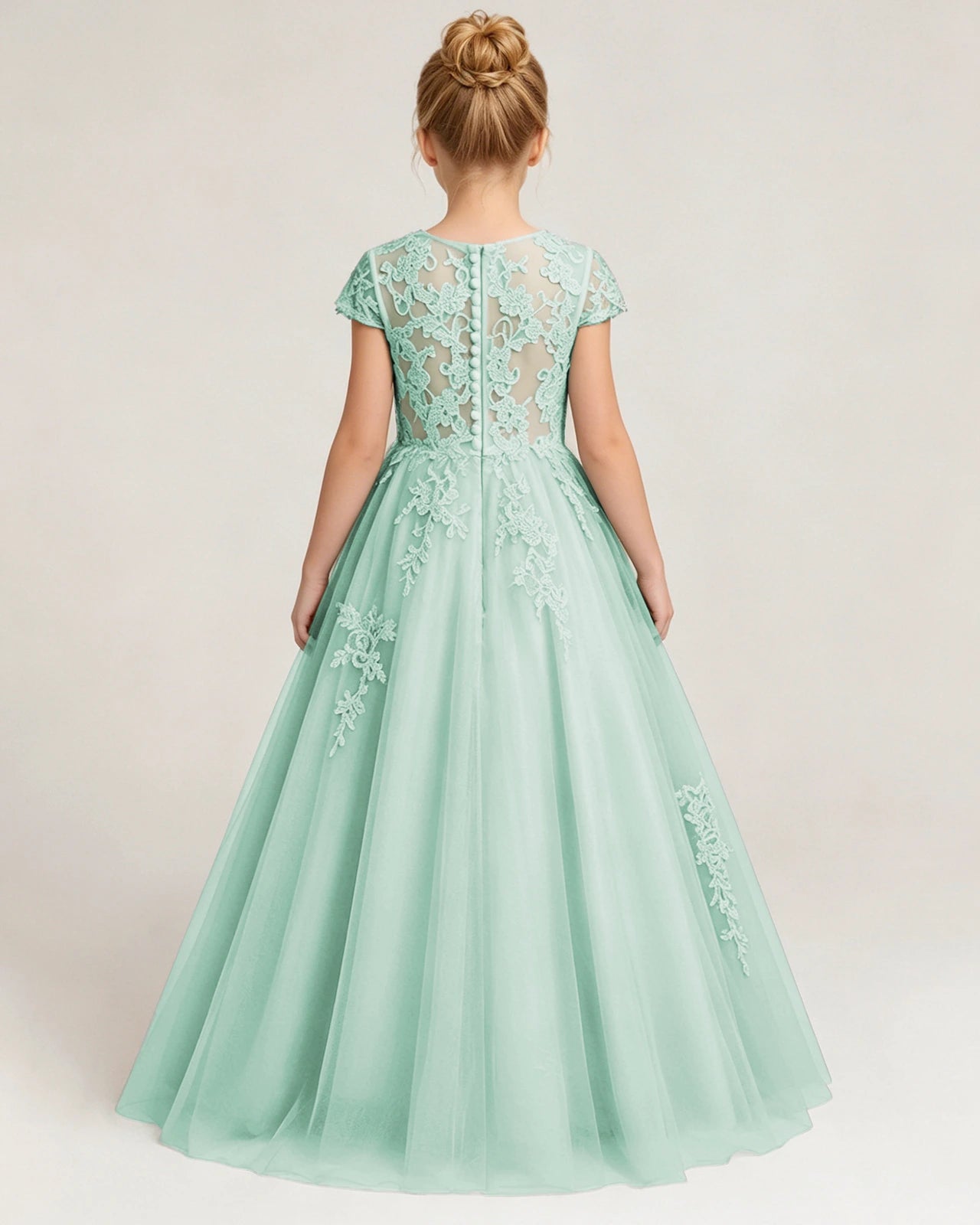 Back Mint Lace Flower Girls Dress