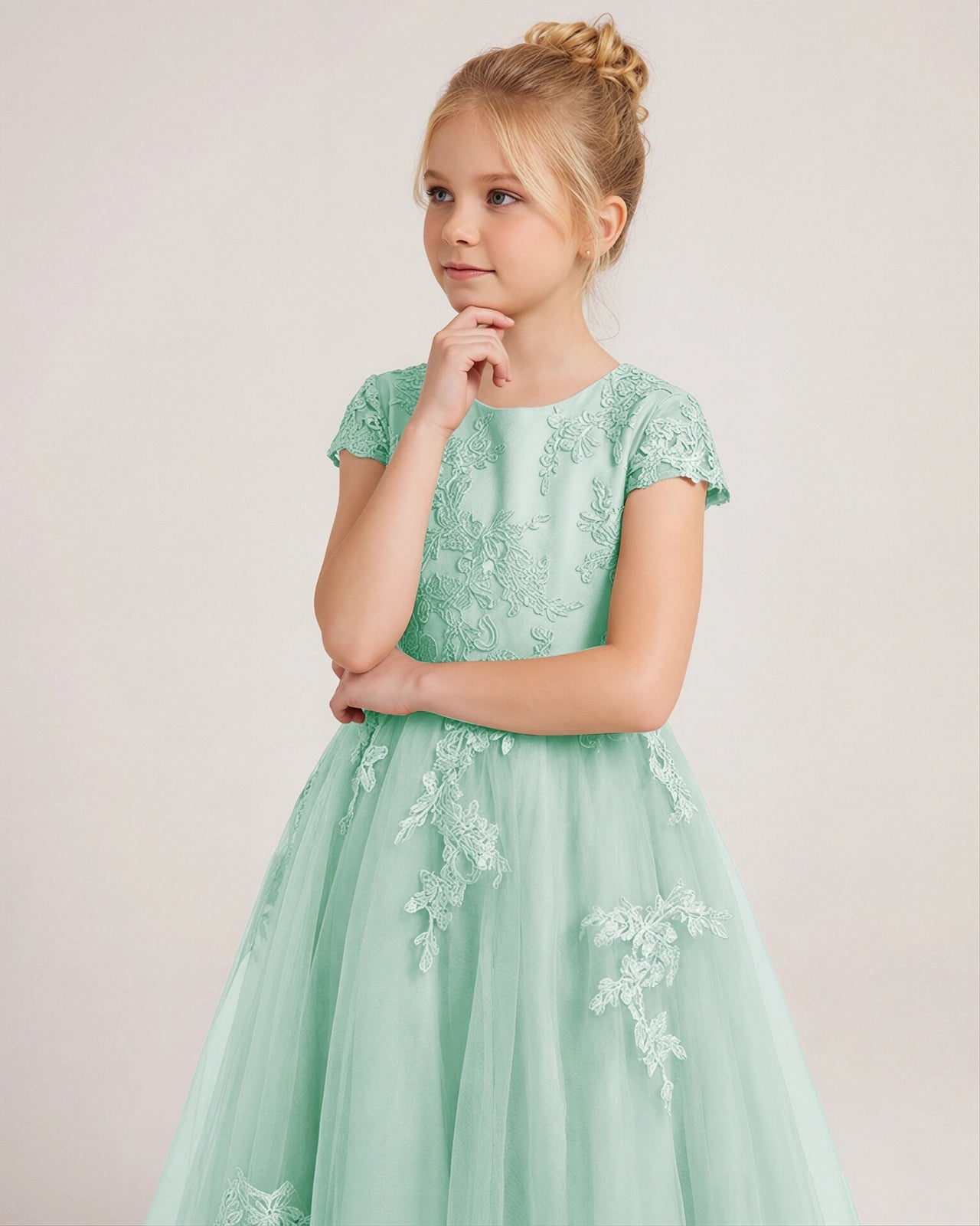 Detail Mint Lace Flower Girls Dress