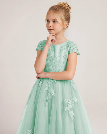 Detail Mint Lace Flower Girls Dress