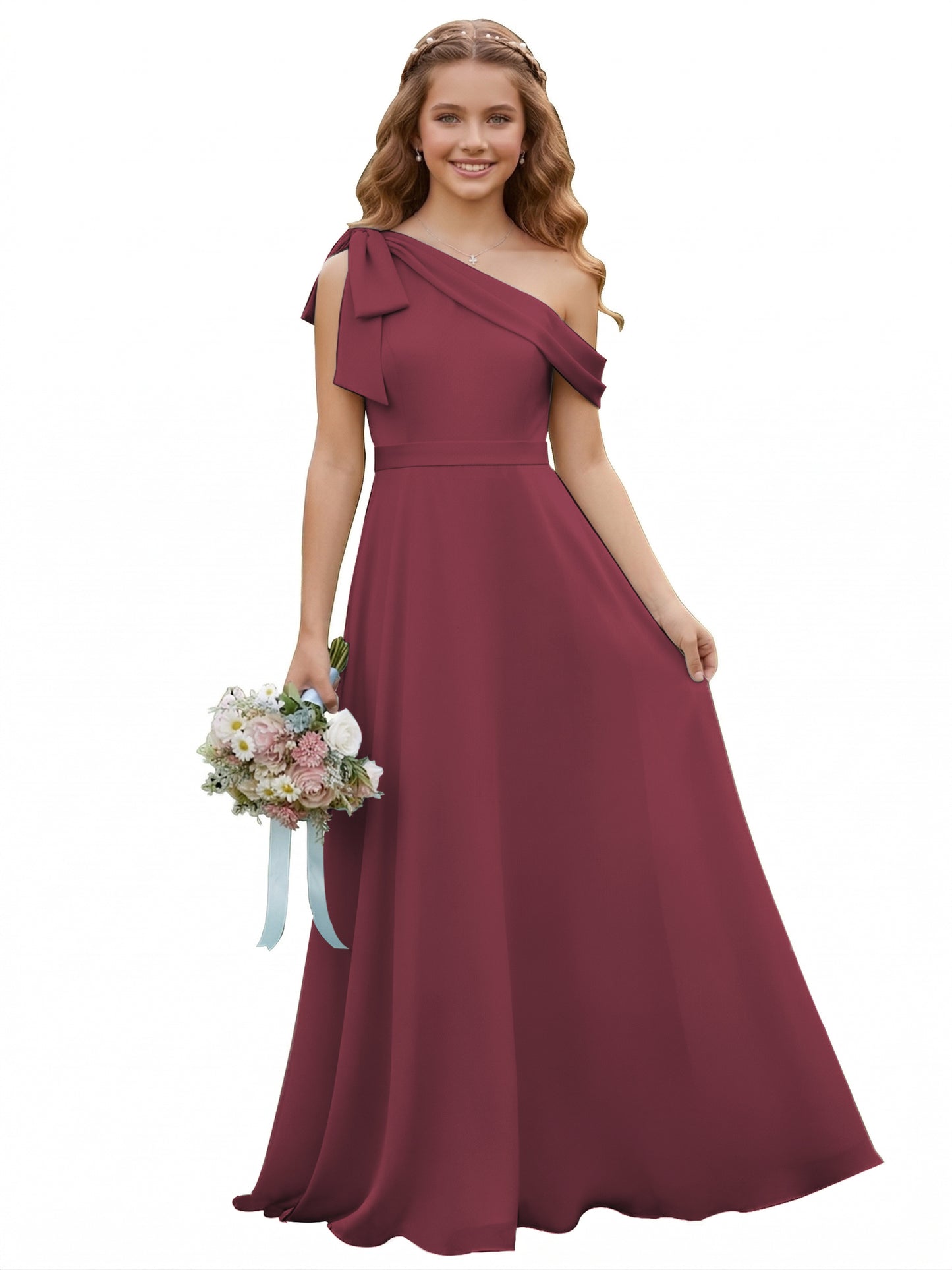 dideyttawl One Shoulder Junior Bridesmaid Dresses for Girls 4-16 Chiffon  A-Line Pageant Formal Party Ball Dress 2562