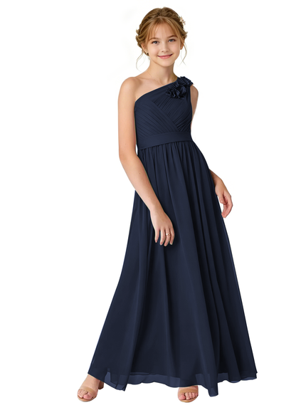 dideyttawl One Shoulder Pleated Junior Bridesmaid Dresses for Wedding A-Line Chiffon 3D Flower Girls Formal Party Dress 2604