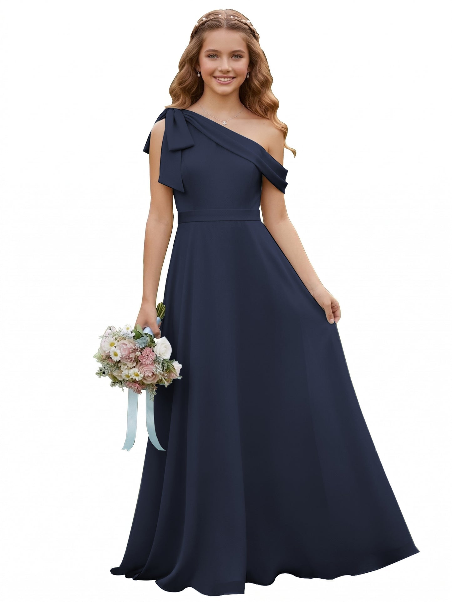 dideyttawl One Shoulder Junior Bridesmaid Dresses for Girls 4-16 Chiffon  A-Line Pageant Formal Party Ball Dress 2562