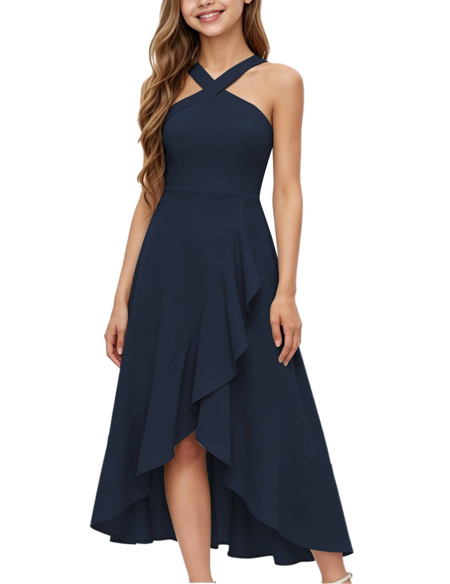 dideyttawl Halter Chiffon Junior Bridesmaid Dresses for Wedding A-Line High Low Flower Girls Formal Party Dress with Slit 2608