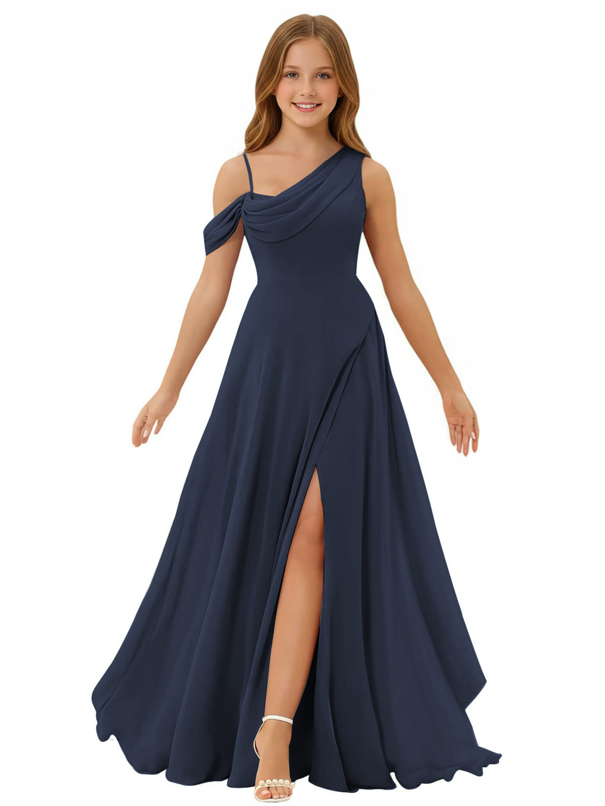 dideyttawl One Shoulder Junior Bridesmaid Dresses for Girls with Slit A-Line Chiffon Pageant Formal Party Ball Dress 2564