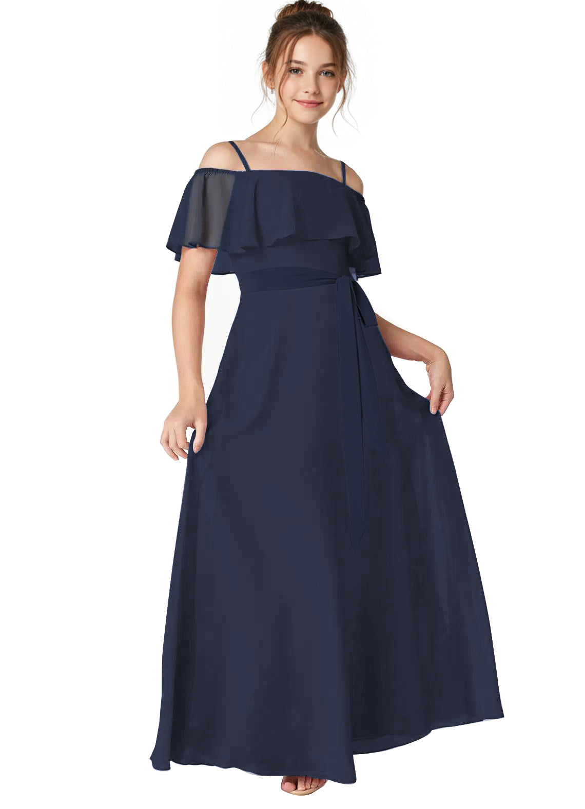 dideyttawl Spaghetti Straps Junior Bridesmaid Dresses for Wedding A-Line Chiffon Pageant Girls Formal Party Dress 003