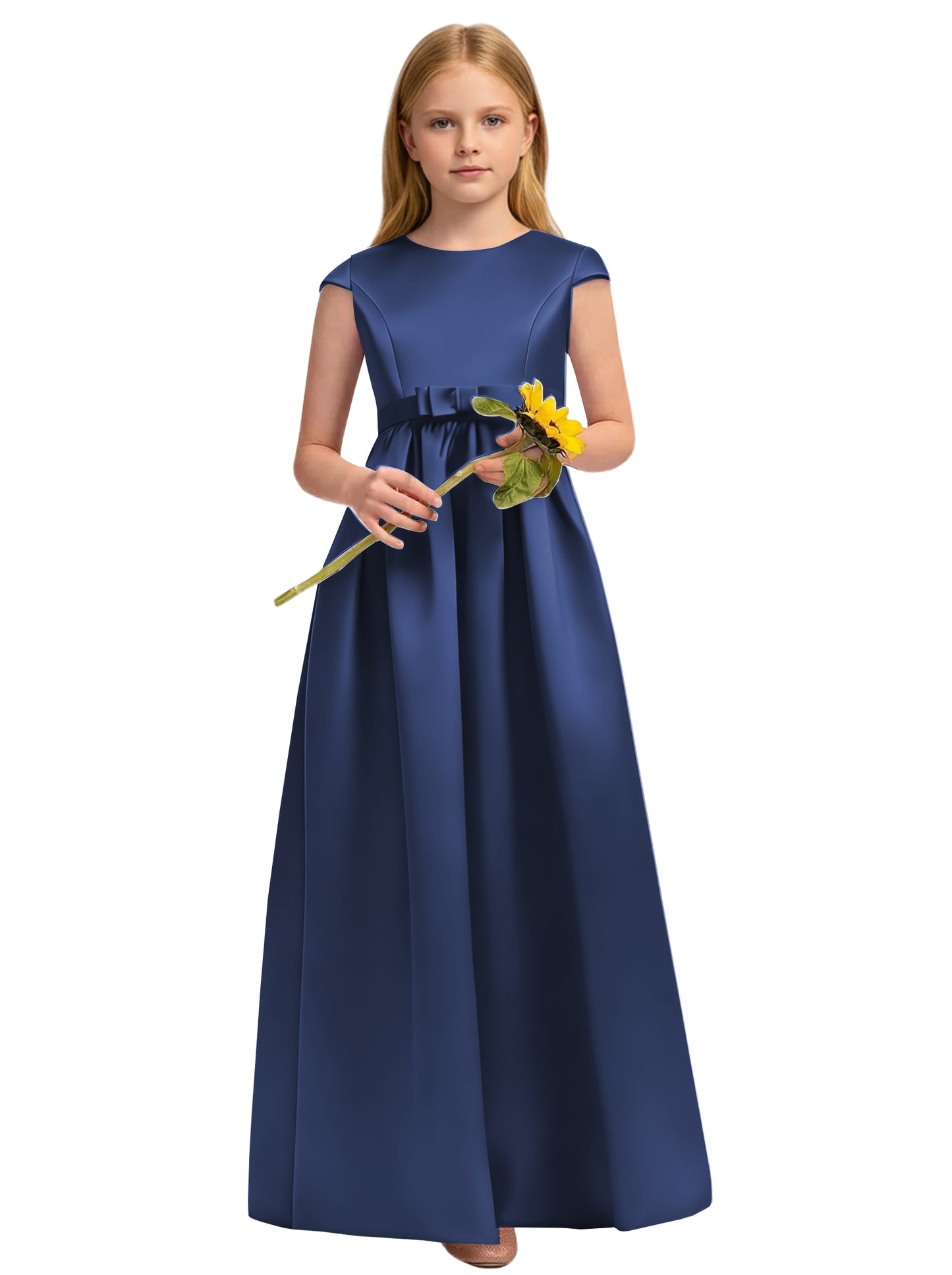 dideyttawl Satin Junior Bridesmaid Dresses Cap Sleeve Pageant Gown 2771