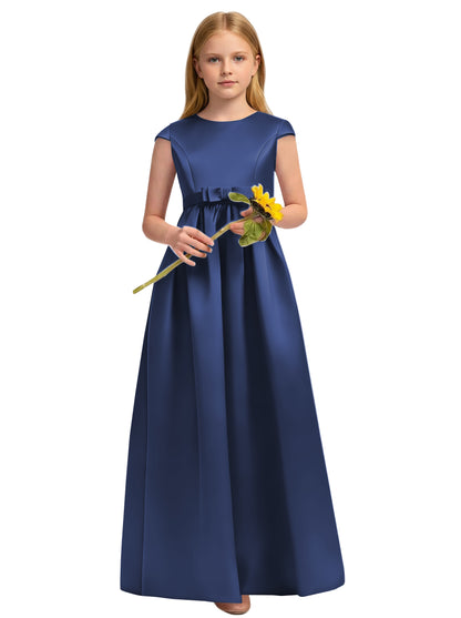 dideyttawl Satin Junior Bridesmaid Dresses Cap Sleeve Pageant Gown 2771