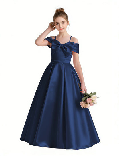 dideyttawl 2026 Off Shoulder Flower Girl Dress Big Bow Junior Bridesmaid Dress A-Line Sleeveless Prom Ball Gown 2790