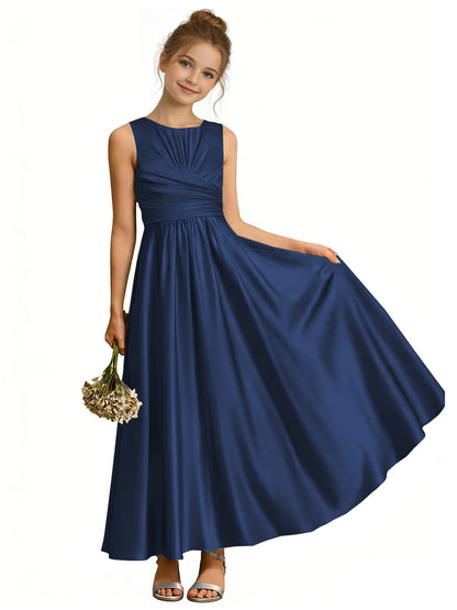 dideyttawl Satin A-Line Junior Bridesmaid Dresses Pleated Girls Special Occasion Gown