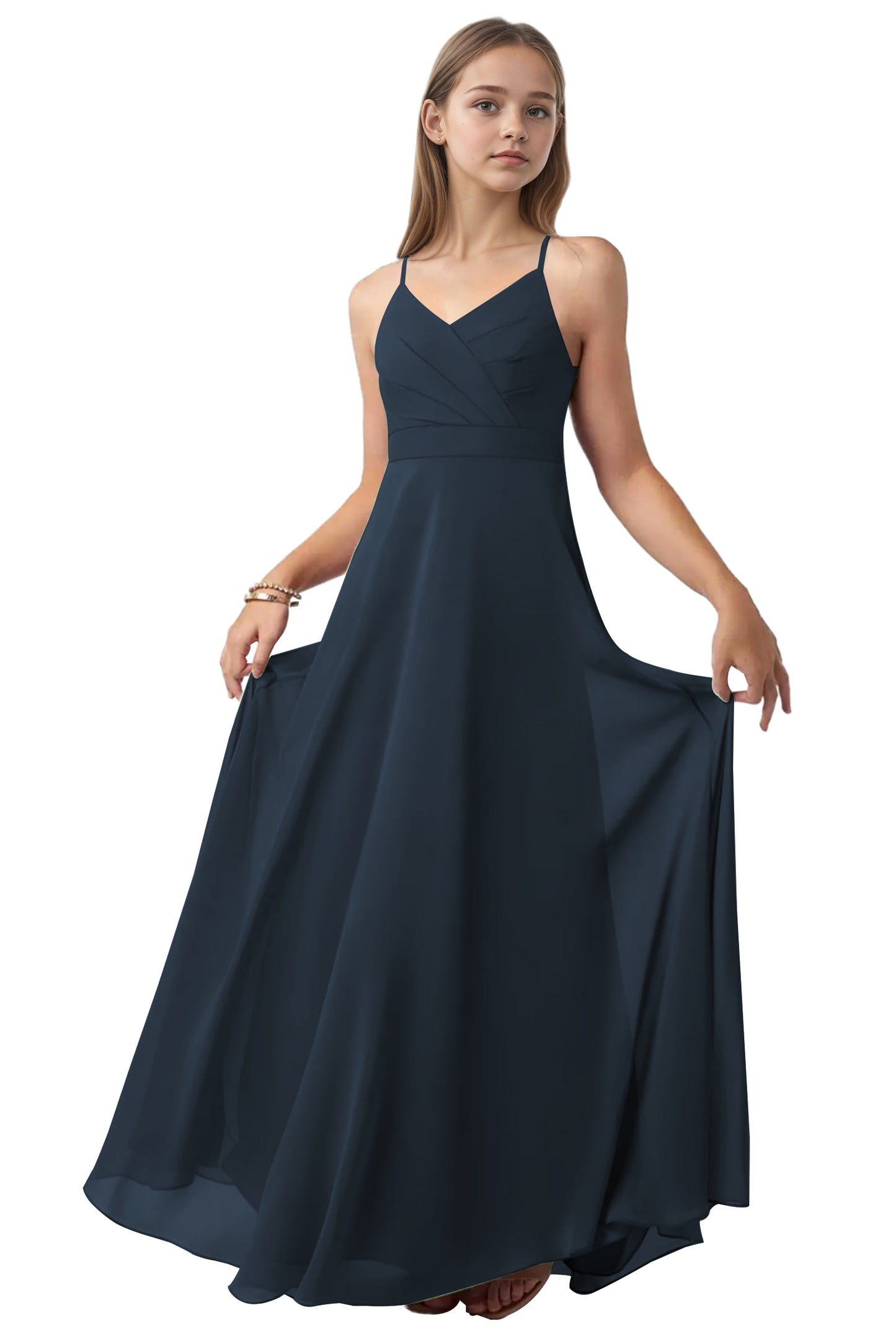dideyttawl V-Neck Junior Bridesmaid Dress Spaghetti Straps Pleated Chiffon A-Line Flower Girl Dress 2510