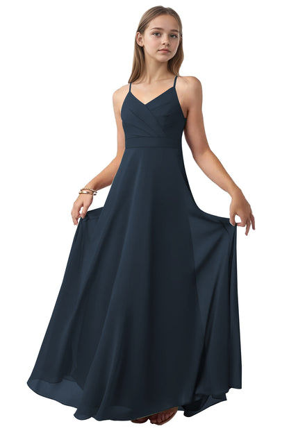 dideyttawl V-Neck Junior Bridesmaid Dress Spaghetti Straps Pleated Chiffon A-Line Flower Girl Dress 2510