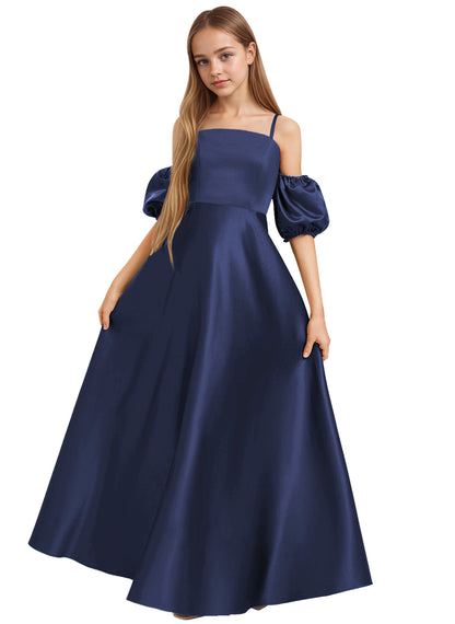 dideyttawl Girls A-Line Cold Shoulder Junior Bridesmaid Dress Silk Satin Flower Girl Dress 2525