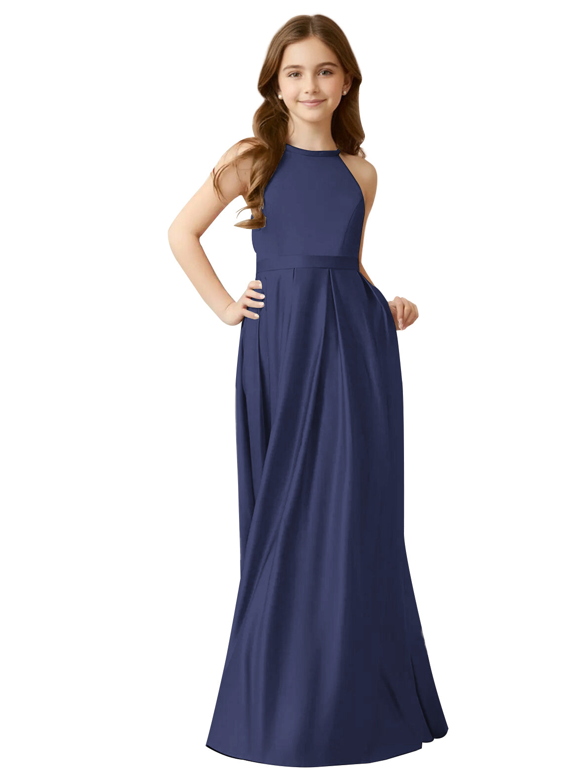 dideyttawl A-Line Junior Bridesmaid Dresses Halter Flower Girls Dress Satin Adjustable Straps Formal Gown 2532