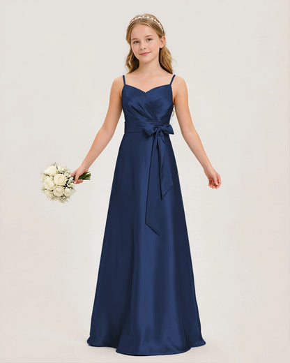 Navy Blue Satin Junior Bridesmaid Dress