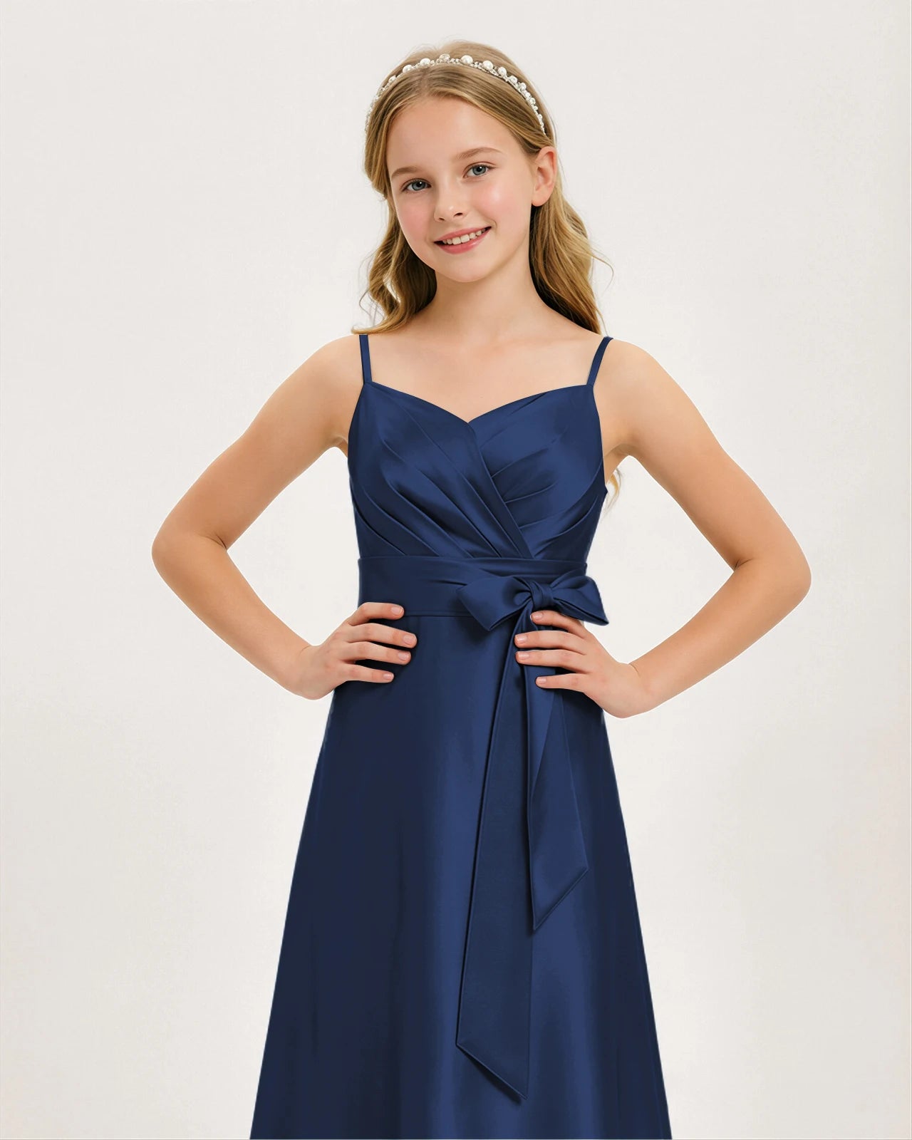 Navy Blue Satin Junior Bridesmaid Dress