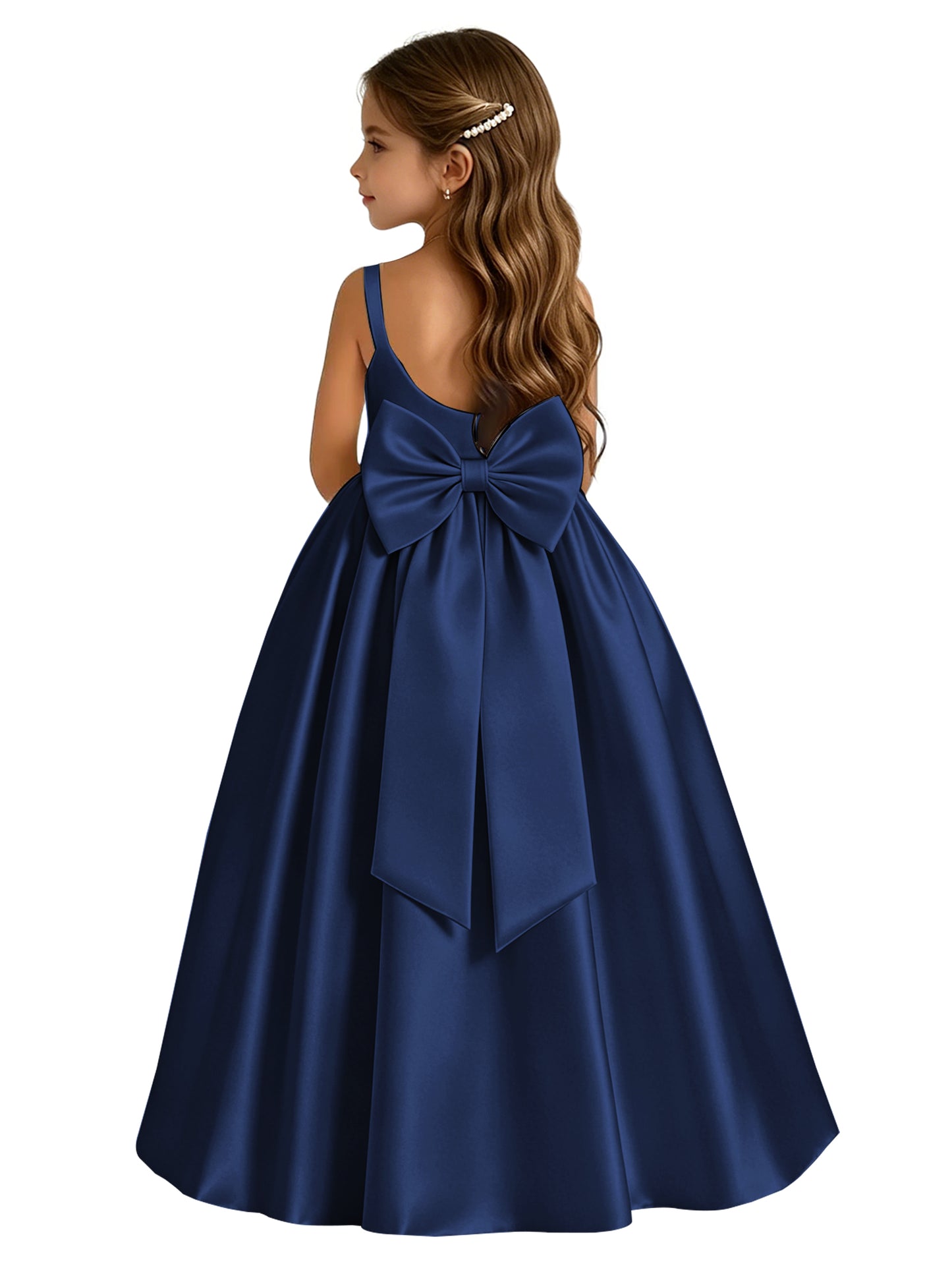dideyttawl Satin Flower Girl Dresses with Bow Elegant Communion Dress for Girls A-Line Formal Party Gown with Bow
