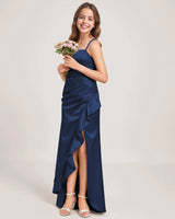 Navy Blue Satin A-line Girls Formal Dress Front View