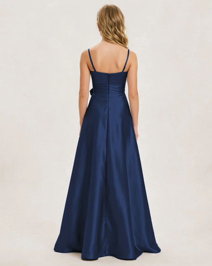 Navy Blue Satin Junior Bridesmaid Dress