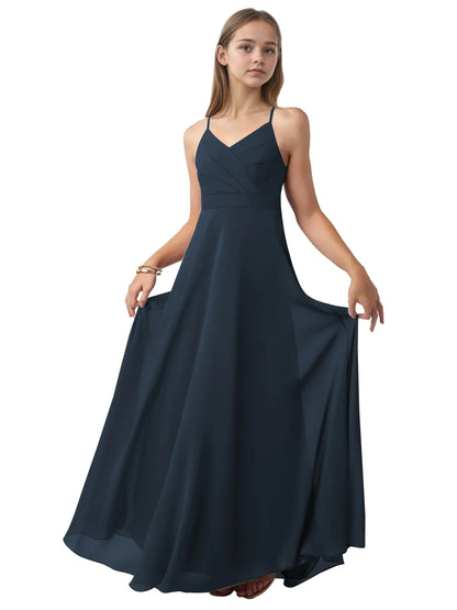 dideyttawl V-Neck Junior Bridesmaid Dress Spaghetti Straps Pleated Chiffon A-Line Flower Girl Dress 2510