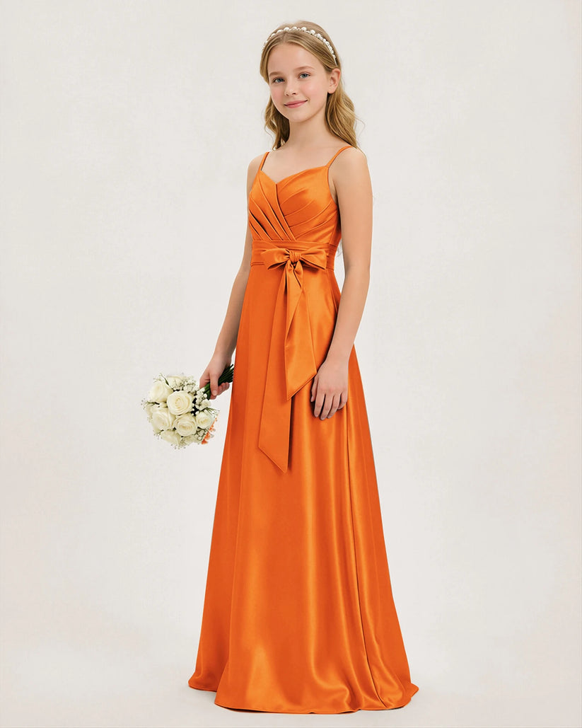 Orange Satin A-line Junior Bridesmaid Dress Side View