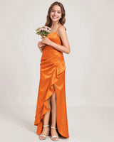 Orange Satin A-line Girls Formal Dress Front View