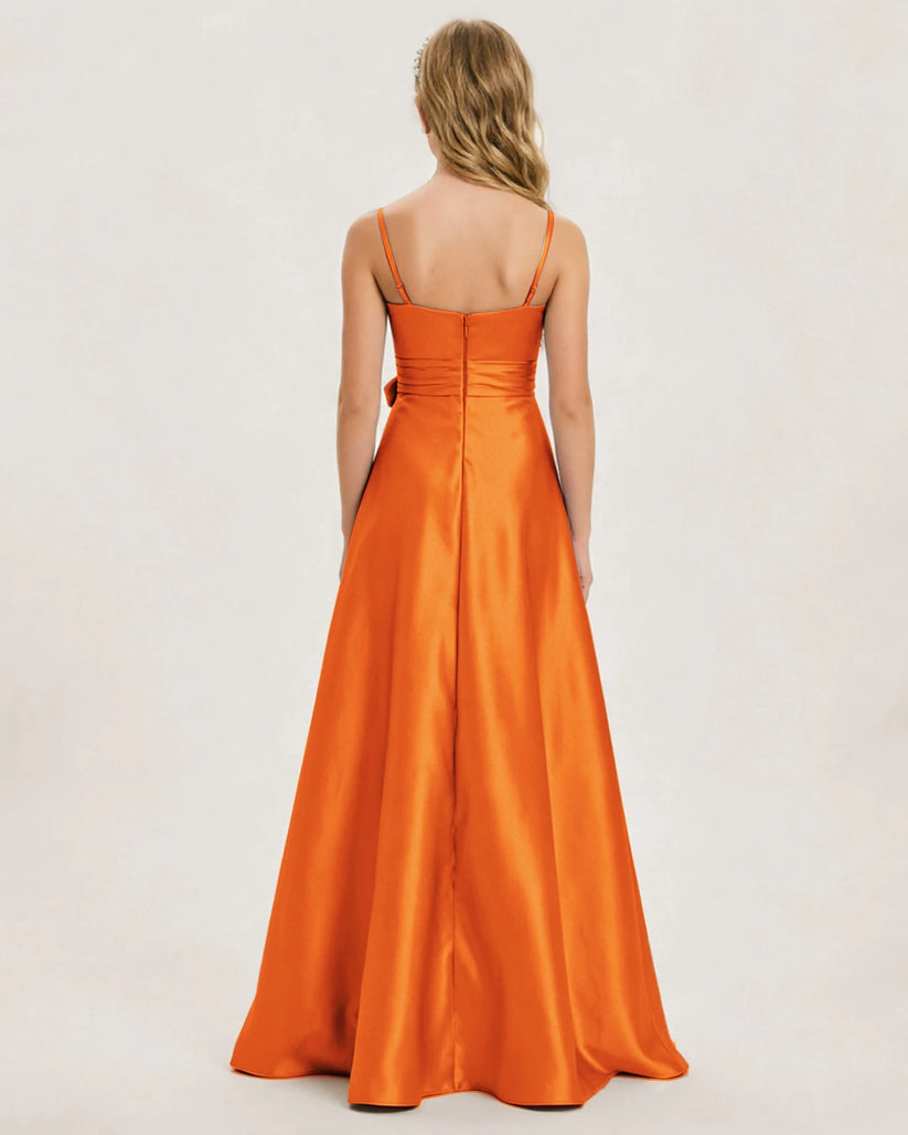 Orange Satin A-line Junior Bridesmaid Dress Back View