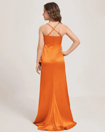 Dideyttawl Girls Formal Dress with Slit Ruffles Satin  Formal Gowns for Girls