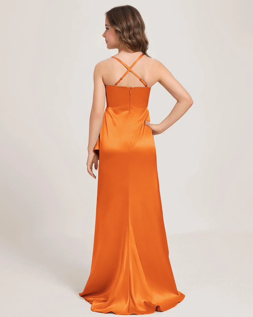 Orange Satin A-line Girls Formal Dress Back View