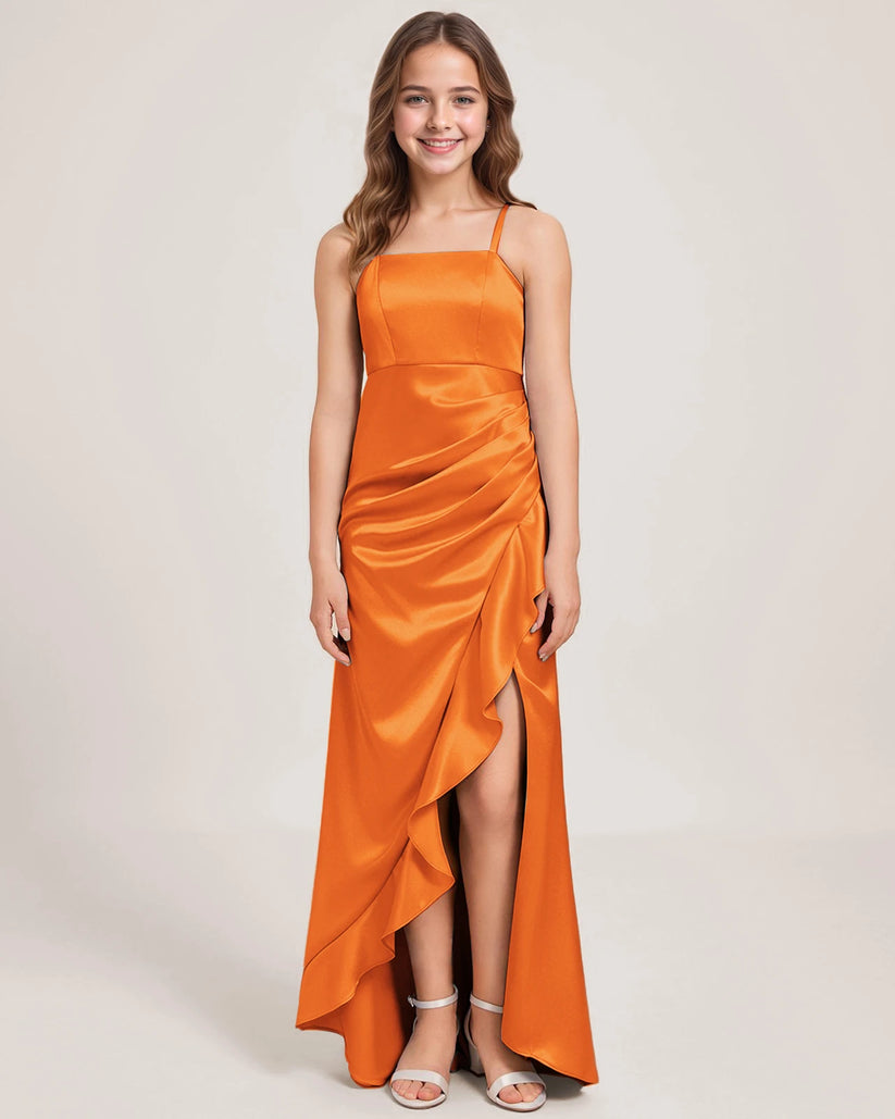 Orange Satin A-line Girls Formal Dress Front View