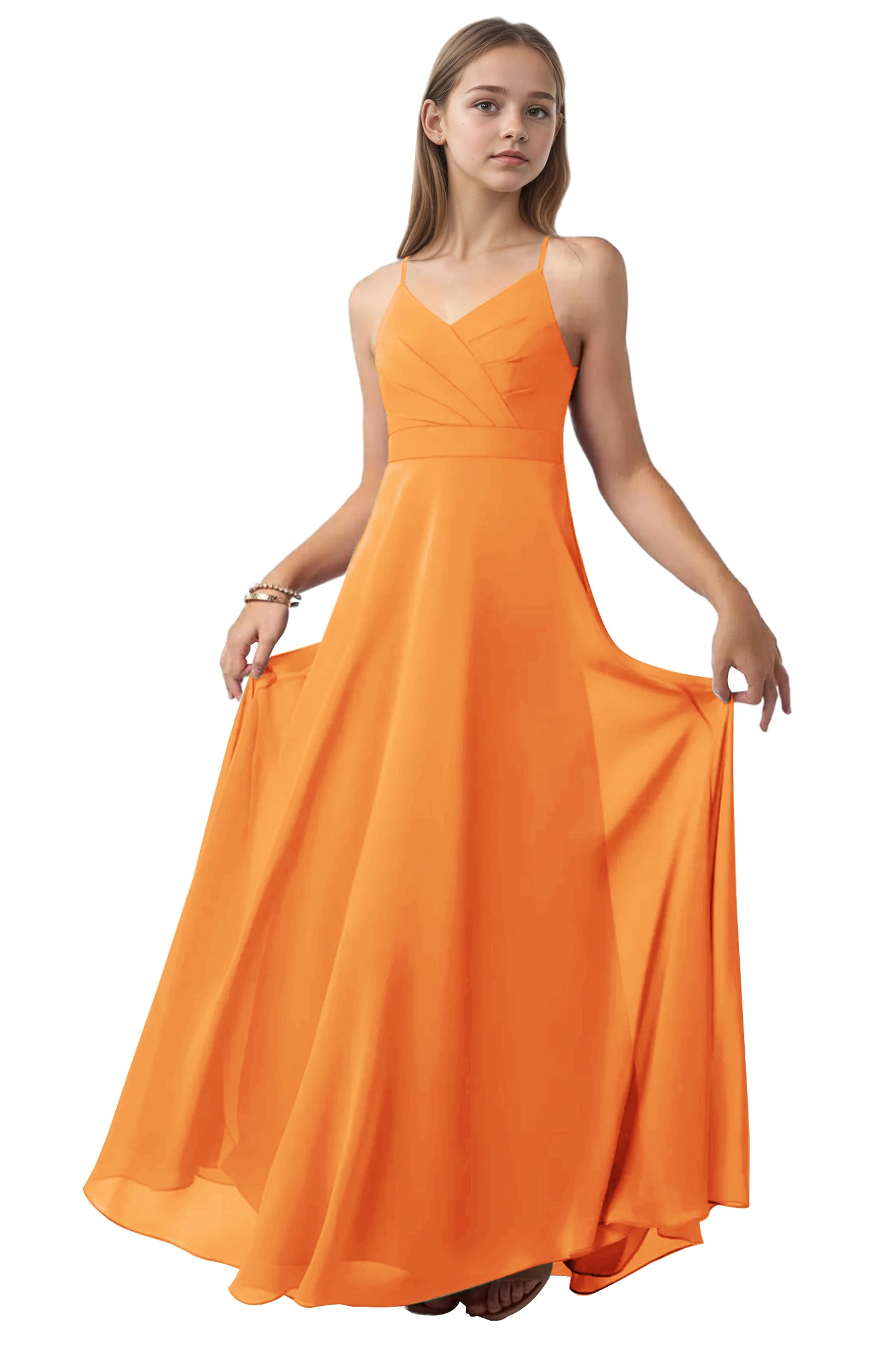 dideyttawl V-Neck Junior Bridesmaid Dress Spaghetti Straps Pleated Chiffon A-Line Flower Girl Dress 2510