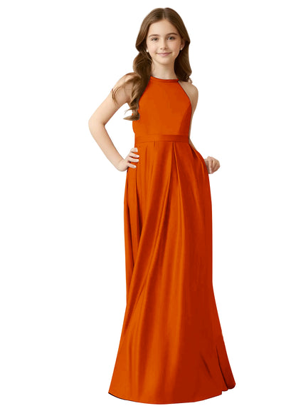 dideyttawl A-Line Junior Bridesmaid Dresses Halter Flower Girls Dress Satin Adjustable Straps Formal Gown 2532