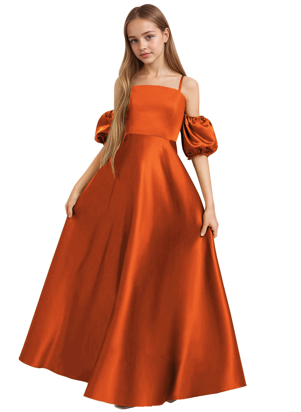 Dideyttawl Cold Shoulder Junior Bridesmaid Dress Satin Girls Pageant Gown 2525