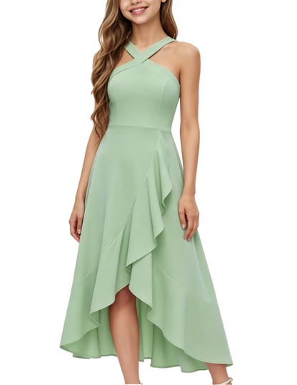 dideyttawl Halter Chiffon Junior Bridesmaid Dresses for Wedding A-Line High Low Flower Girls Formal Party Dress with Slit 2608