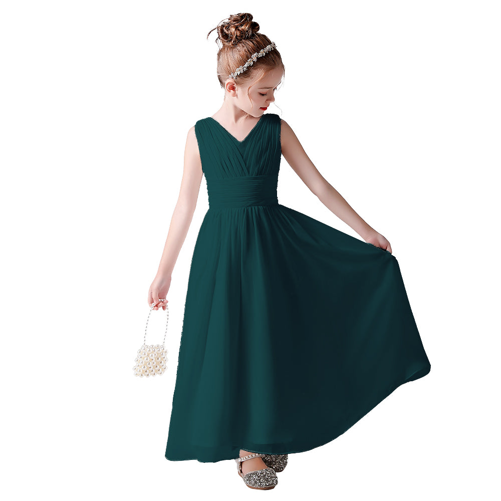 Dideyttawl Blush Pink Flower Girl Dress V Neck Sleeveless Floor-Length Dress