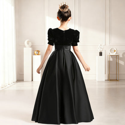 dideyttawl Velvet Junior Bridesmaid Dresses A-Line Satin Flower Girl Dress 2540