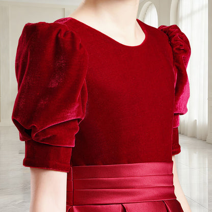 dideyttawl Velvet Junior Bridesmaid Dresses A-Line Satin Flower Girl Dress 2540