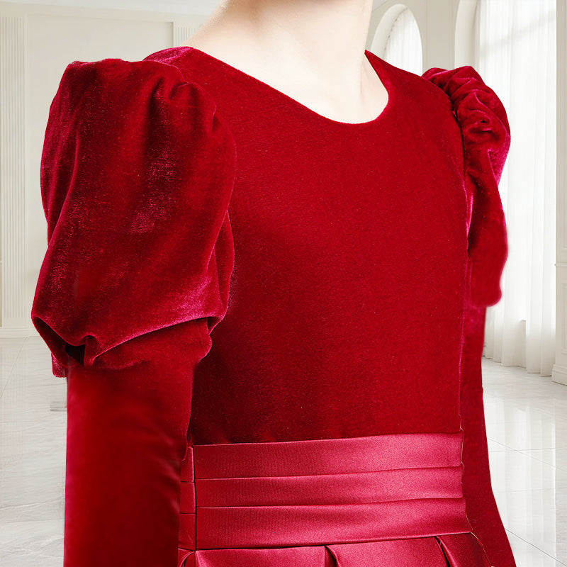 dideyttawl Velvet Junior Bridesmaid Dresses Long Sleeves Satin Flower Girl Dress 2541