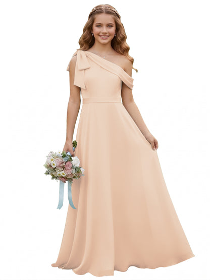 dideyttawl One Shoulder Junior Bridesmaid Dresses for Girls 4-16 Chiffon  A-Line Pageant Formal Party Ball Dress 2562