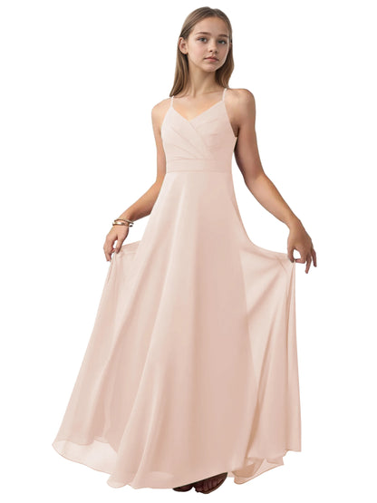 dideyttawl V-Neck Junior Bridesmaid Dress Spaghetti Straps Pleated Chiffon A-Line Flower Girl Dress 2510