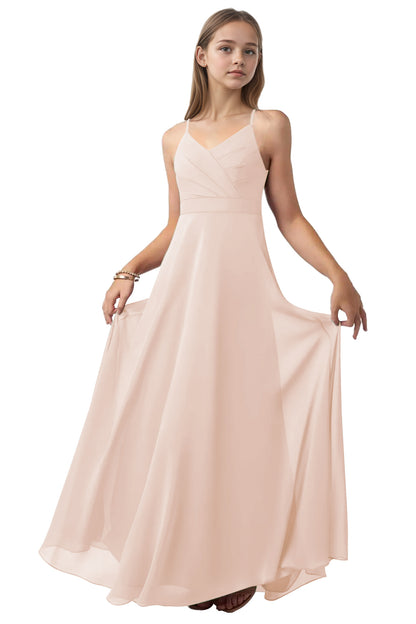 dideyttawl V-Neck Junior Bridesmaid Dress Spaghetti Straps Pleated Chiffon A-Line Flower Girl Dress 2510
