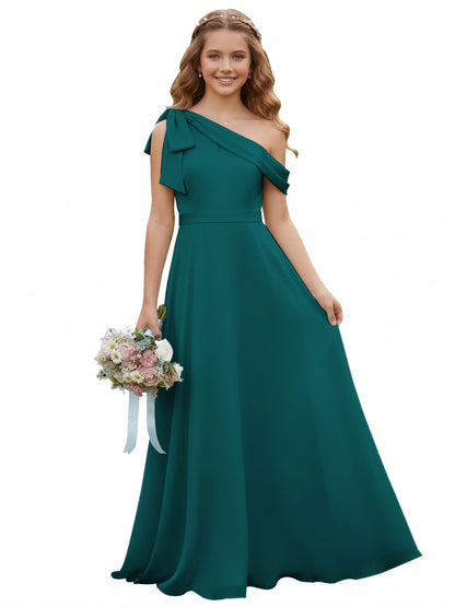 dideyttawl One Shoulder Junior Bridesmaid Dresses for Girls 4-16 Chiffon  A-Line Pageant Formal Party Ball Dress 2562