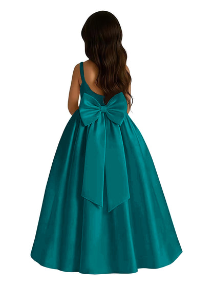dideyttawl Satin Flower Girl Dresses with Bow Elegant Communion Dress for Girls A-Line Formal Party Gown with Bow