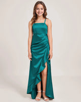 Peacock Satin Sheath Girls Formal Dress Front View