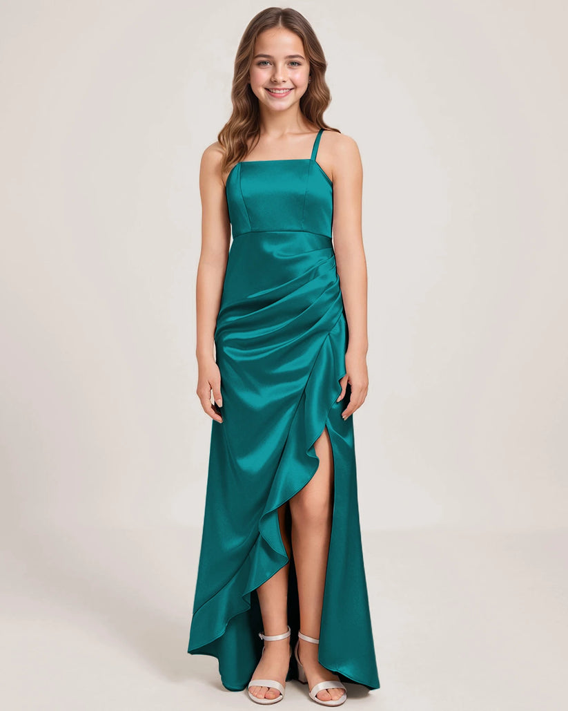 Peacock Satin Sheath Girls Formal Dress Front View